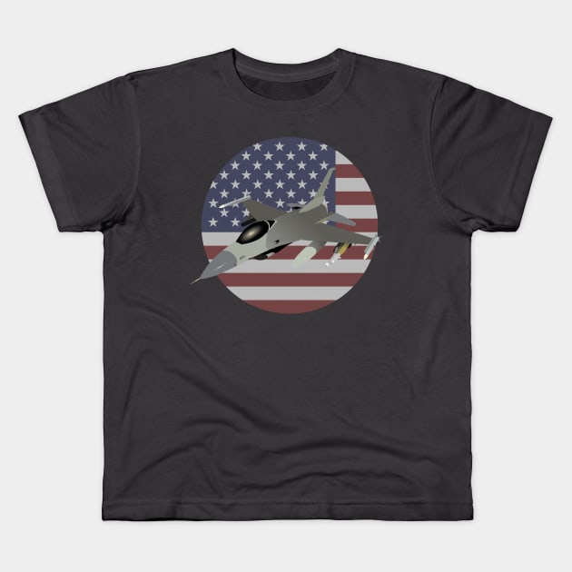 American F16 Jet Fighter Kids T-Shirt by NorseTech